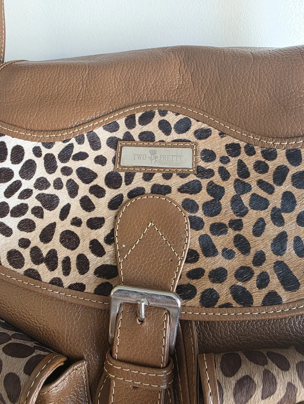 Two Pretty Leather Convertible Backpack & Matching Calf Hair Wallet Set